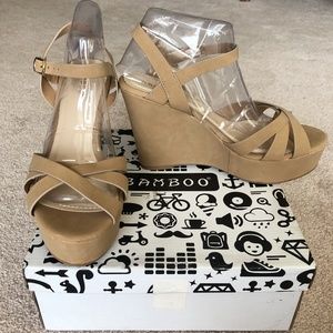 NWOT! BAMBOO Wedge Sandals with Ankle Strap, 7.5